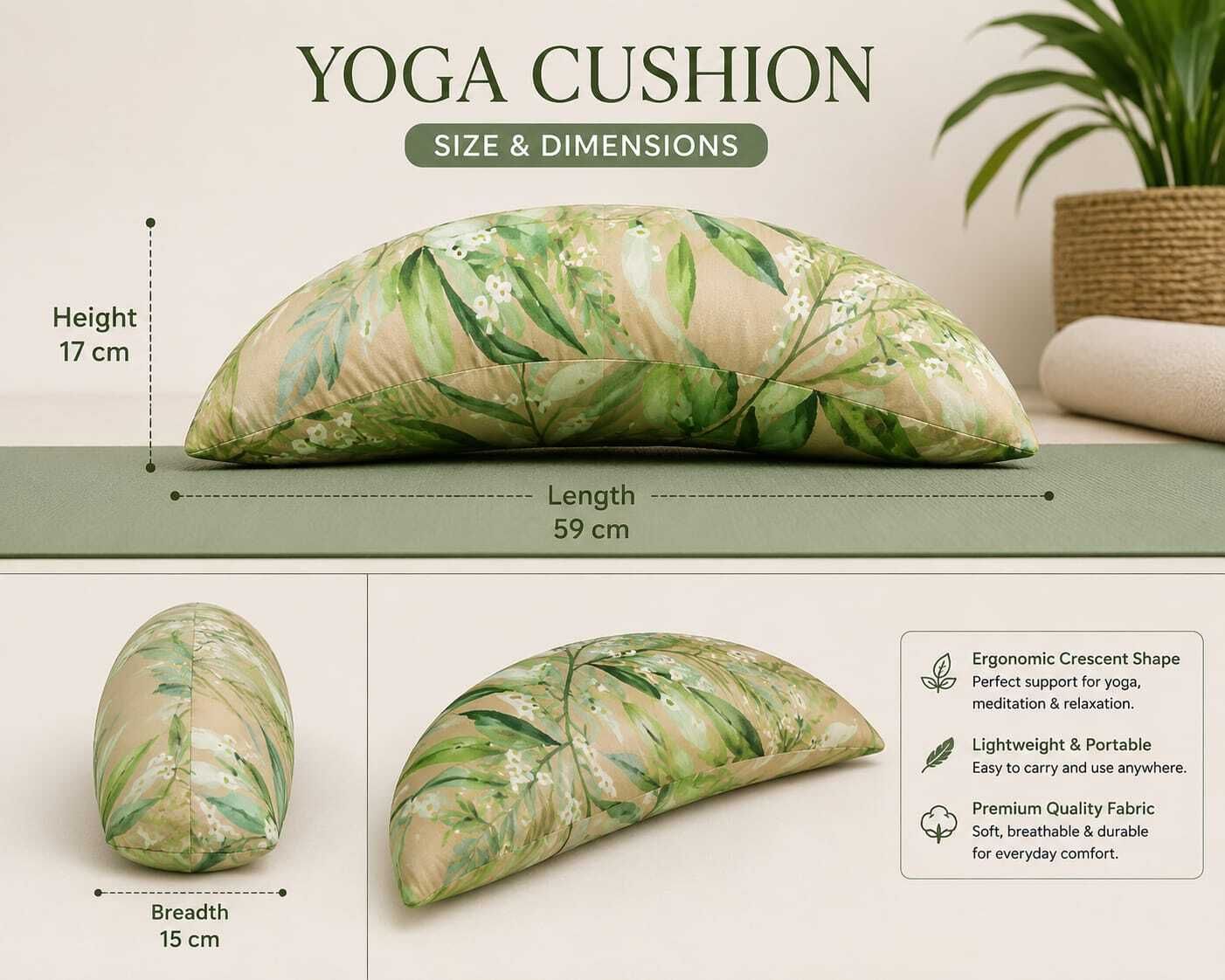 Yoga Seat Cushion for Meditation & Yoga | Crescent Yoga Pillow Yoga Blocks-image-43