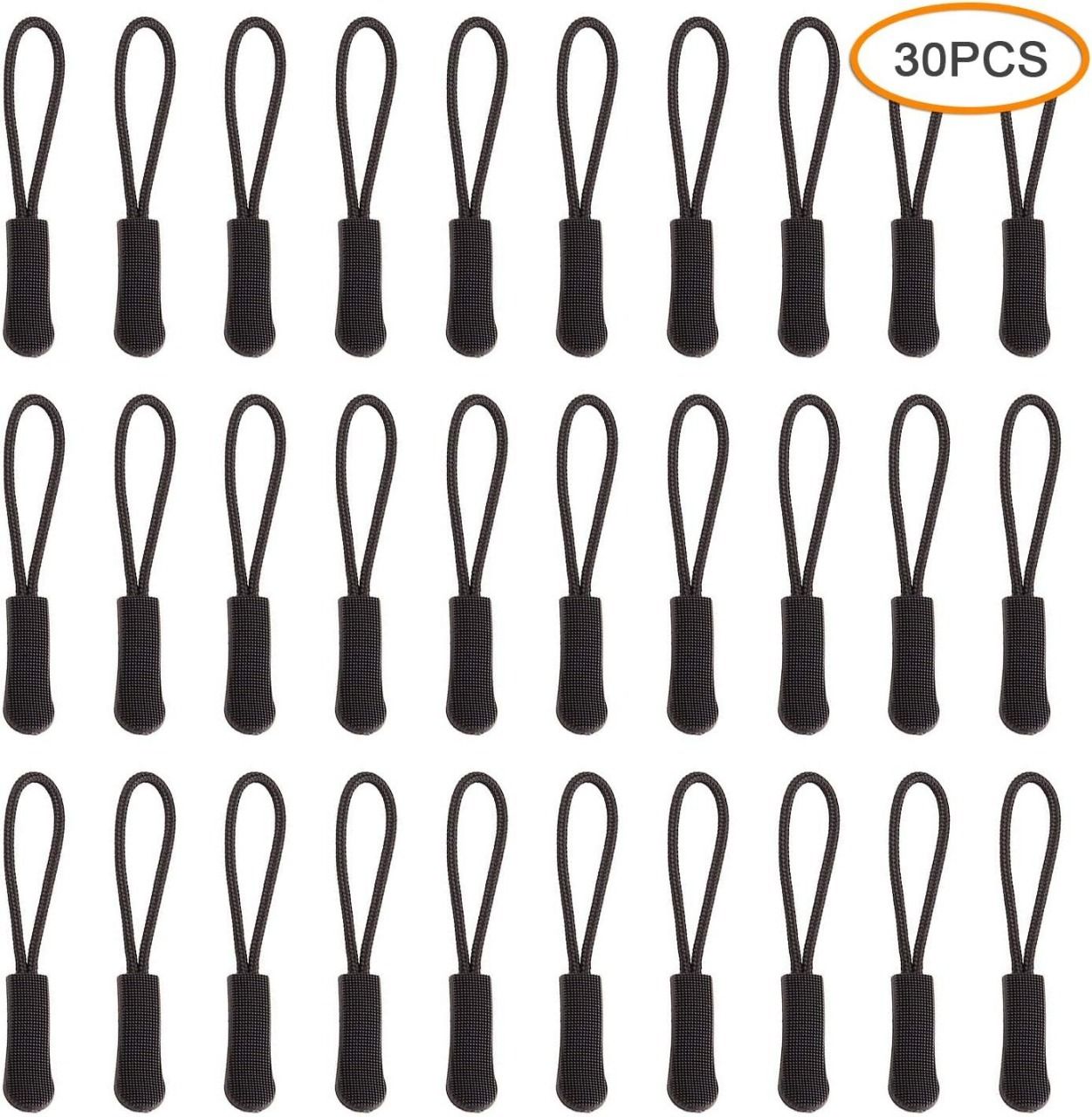 shalu Durable Black Zipper Cord Pulls - For Bags, Jackets, Luggage, Handbags (30 Pc) Zipper Pull-picture-21