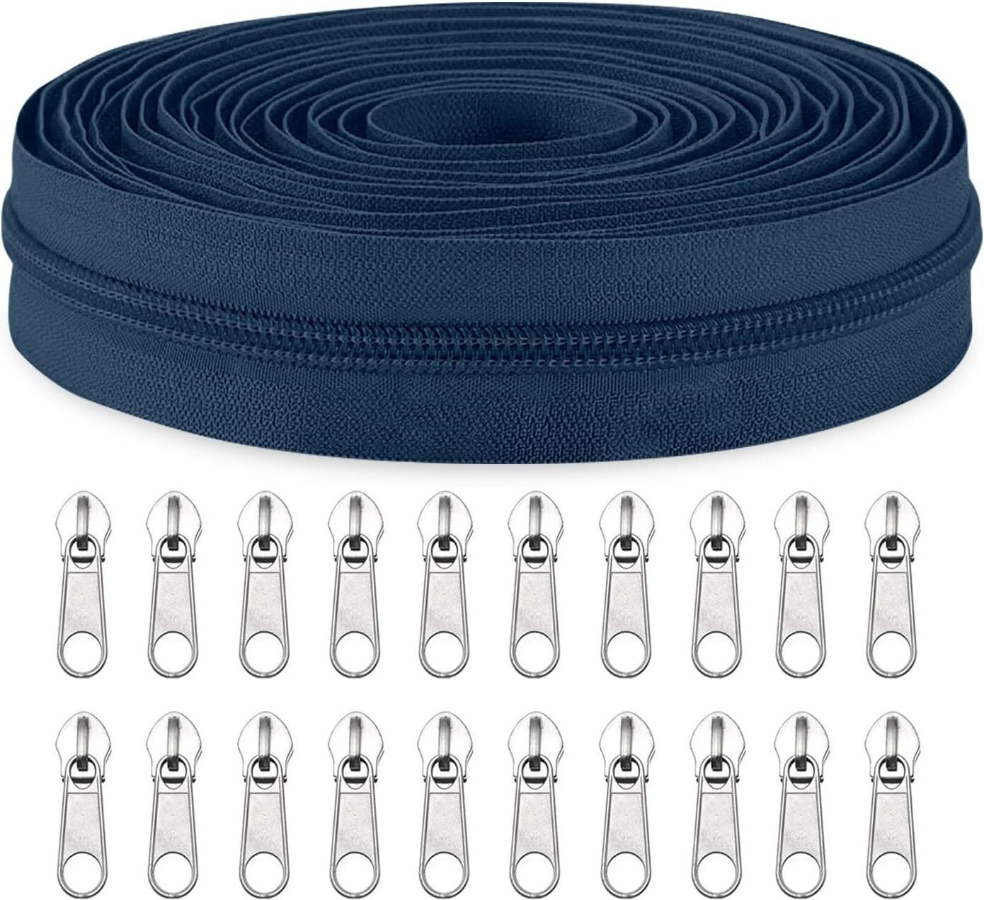 vishwaglobal Zipper Roll (Number : 5) 5 Meter Navy Blue with 10 Zip Puller Blue Nylon Two Way Open-ended Zipper image 1